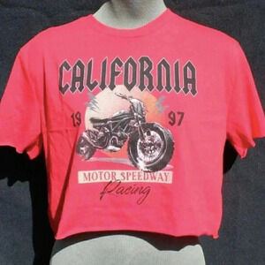 Women's California 1997 Motor Speedway Motorcycle Crop Top Emo Girl Indie Core